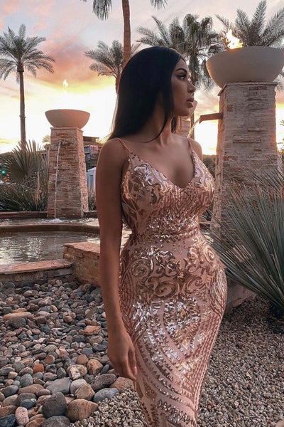 Rose gold 2025 backless sequin dress