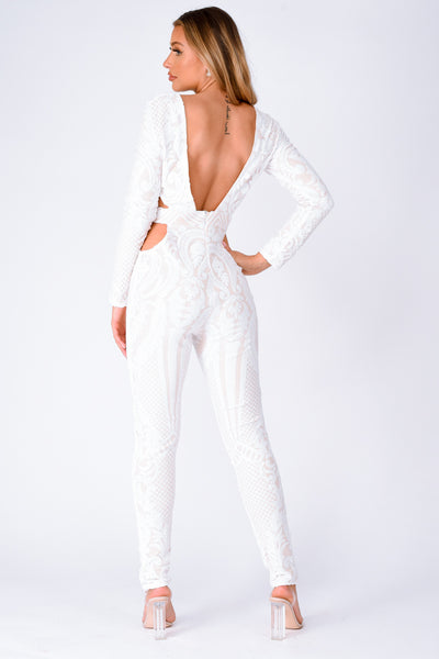 White cheap embellished playsuit