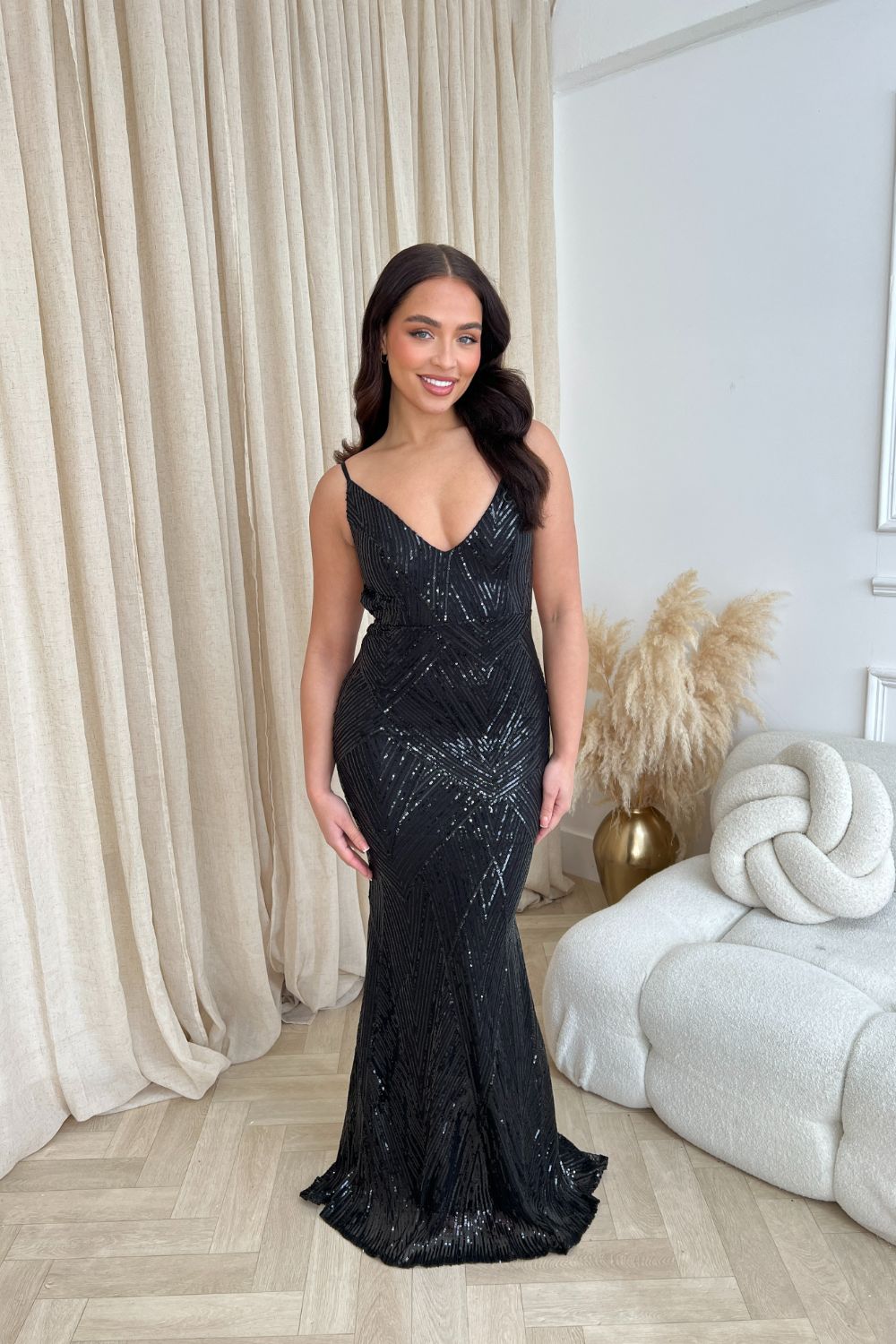 Endless Black Luxe Sequin Backless Hourglass Mermaid Fishtail Maxi Gown Dress