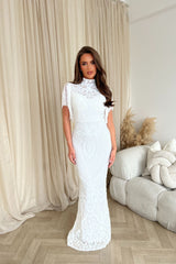 Magic Vip White Luxe Tassel Fringe Sequin Embellished Illusion Maxi Dress