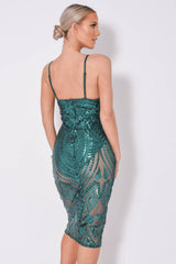 Body On Me Luxe Emerald Green Sequin Sheer Bodysuit Midi Dress