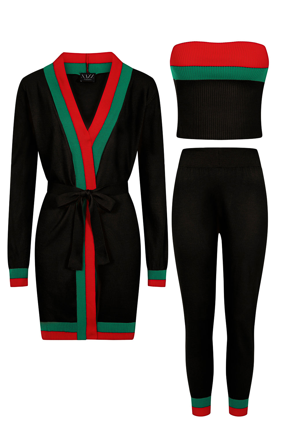 Zara Black Red and Green Striped Fine Knit 3 Piece Lounge Co-ord Set – Nazz  Collection