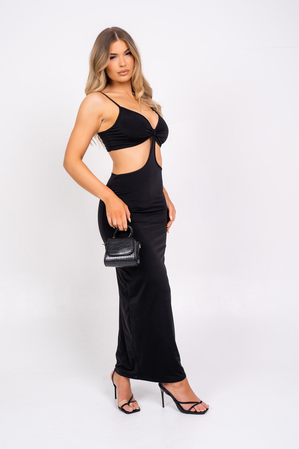 Over It Black Slinky Bodycon Strappy Cut Out Maxi Dress – Nazz Collection
