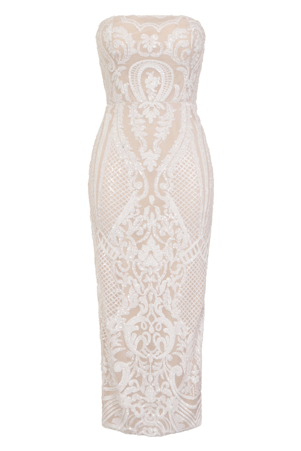 Body On Me Luxe White Sequin Sheer Bodysuit Midi Dress – Nazz