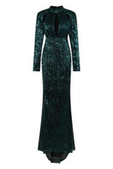 Salma Luxe Emerald Keyhole Glistening Sequin Fishtail Maxi Dress