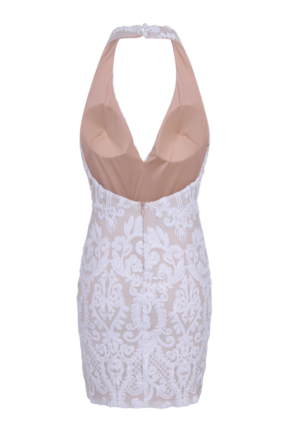 Heart Breaker White Nude Halterneck Floral Sequin Embellished Dress