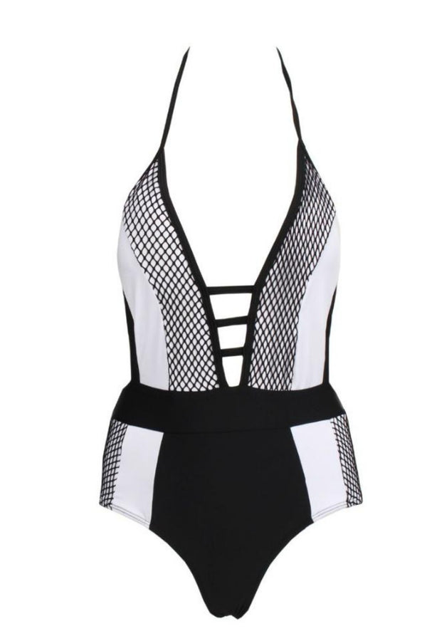 La Monochrome Mesh Cutout Swimsuit Bodysuit